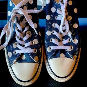 Navy and White Polka Dot Converse Shoes